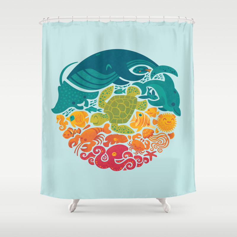 Aquatic Rainbow Light Blue Shower Curtain By Waynem Society6