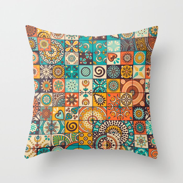 Seamless pattern. Vintage decorative elements. Hand drawn background. Islam, Arabic, Indian, ottoman motifs.  Throw Pillow