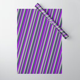 [ Thumbnail: Dark Violet, Dark Gray, and Dark Slate Gray Colored Striped Pattern Wrapping Paper ]