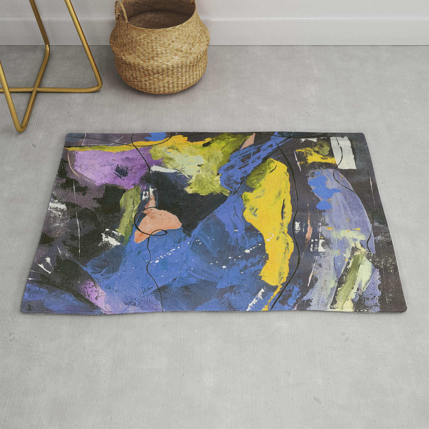 Dancing The Night Away Blue Black Yellow Abstract Rug By