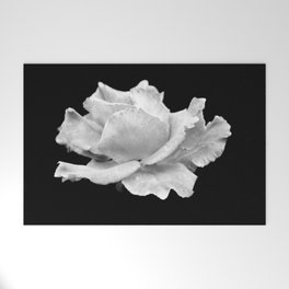 White Rose On Black Welcome Mat