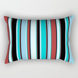 [ Thumbnail: Brown, Dark Turquoise, Light Cyan, Sky Blue, and Black Colored Lines/Stripes Pattern Rectangular Pillow ]