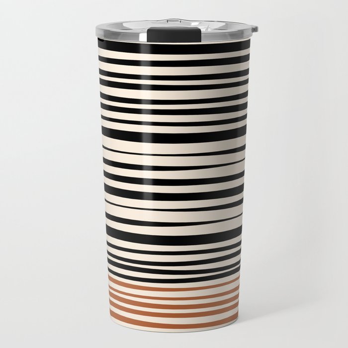 Natural Stripes Modern Minimalist Colour Block Pattern Black Rust Almond Cream Travel Mug