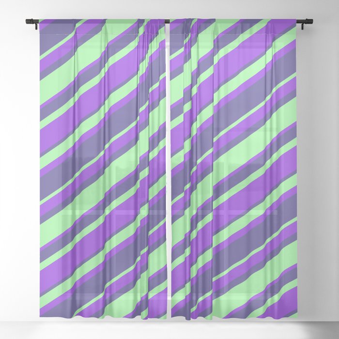 Purple, Dark Slate Blue & Green Colored Striped/Lined Pattern Sheer Curtain