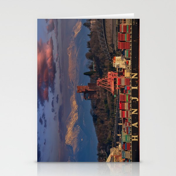 Sunset Over Seattle - Tacoma Shipping Harbor, Washington Stationery Cards
