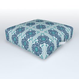 Mandala Tile Pattern - Blue and Mint Outdoor Floor Cushion