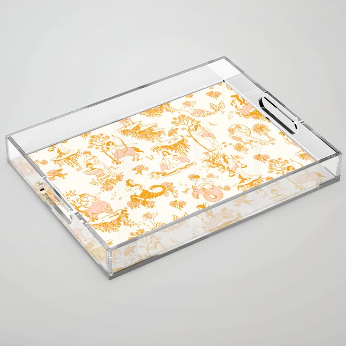 Honey, Pink & Gold Zodiac Toile Pattern. A Great Gift Idea For Astrology Fans! Acrylic Tray