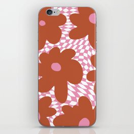  Retro Flowers on Warped Checkerboard \\ MUTED PINK & TERRACOTTA COLOR PALETTE iPhone Skin