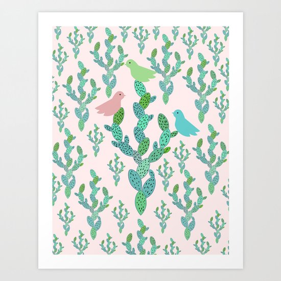 Birds and cacti Art Print