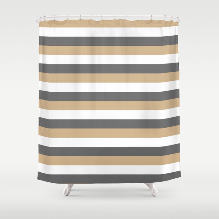 Dim Gray, Tan & White Colored Striped Pattern Shower Curtain