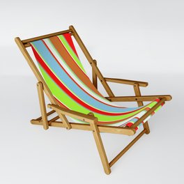[ Thumbnail: Colorful Chocolate, Sky Blue, Light Green, Mint Cream, and Red Colored Lined/Striped Pattern Sling Chair ]