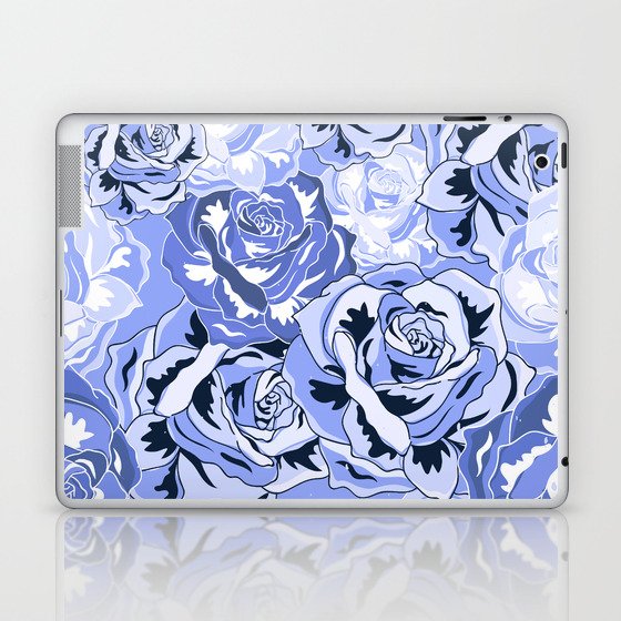 Baby Blue Lavender Roses Floral Retro Pattern Laptop & iPad Skin