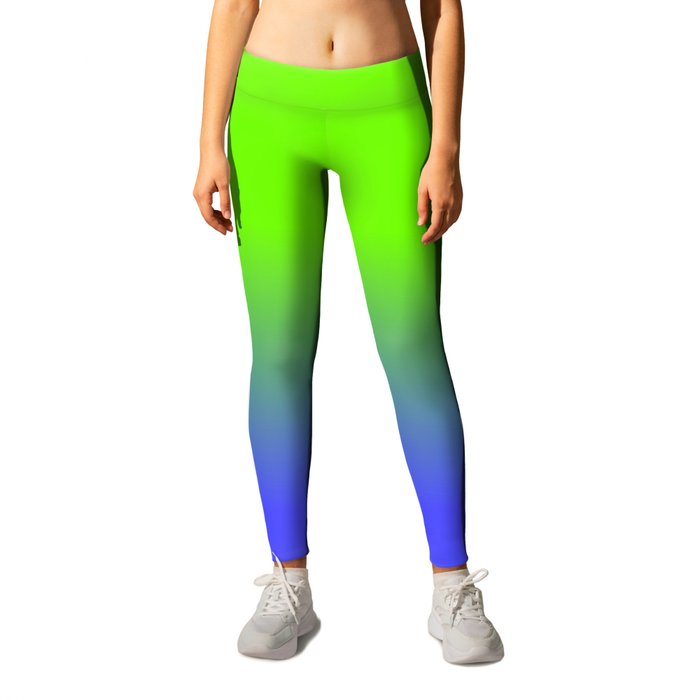 Neon Blue and Neon Green Ombré Shade Color Fade Leggings by