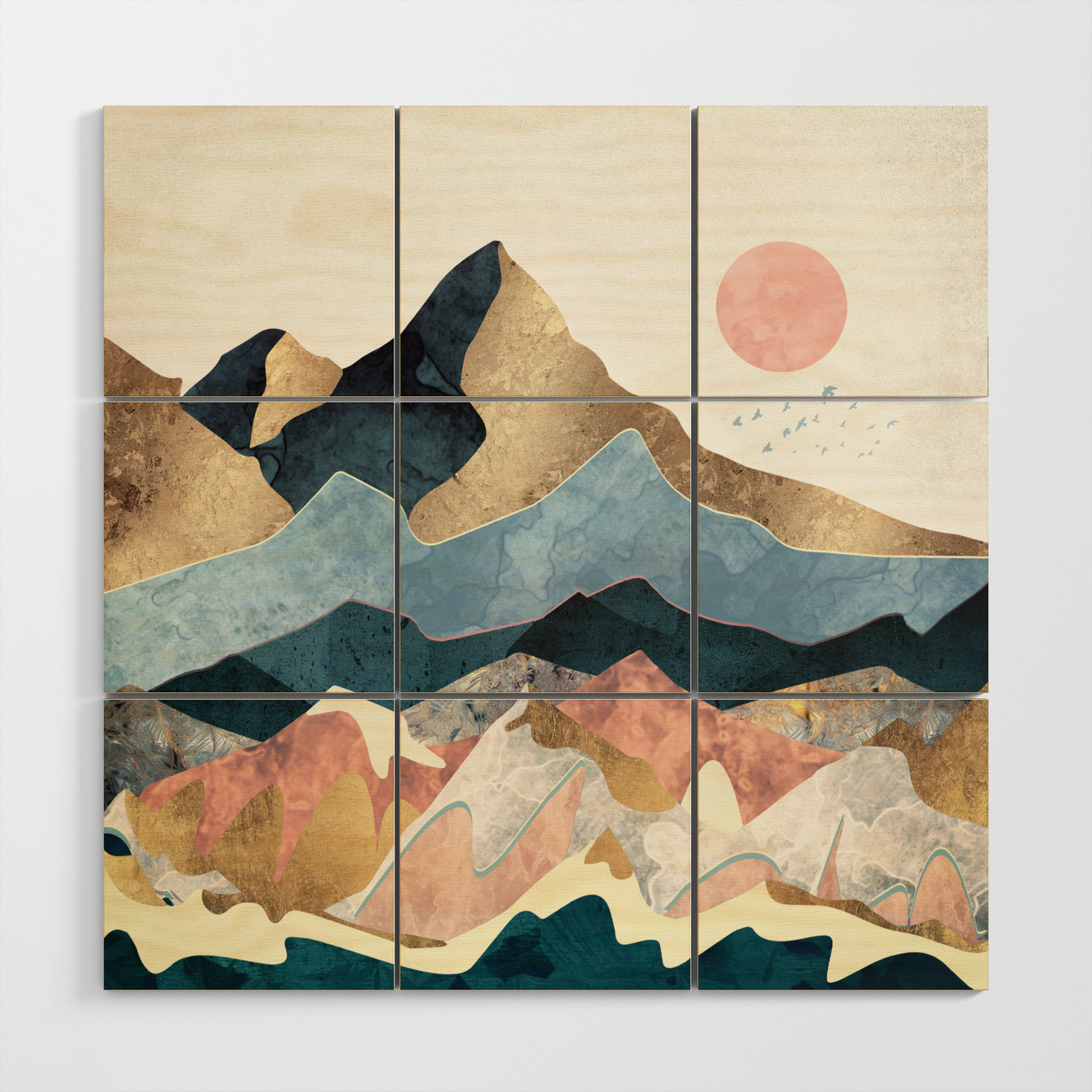 photo Society 6 Wood Wall Art golden peaks wood wall art by spacefrogdesigns