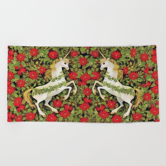 Christmas Unicorn Beach Towel