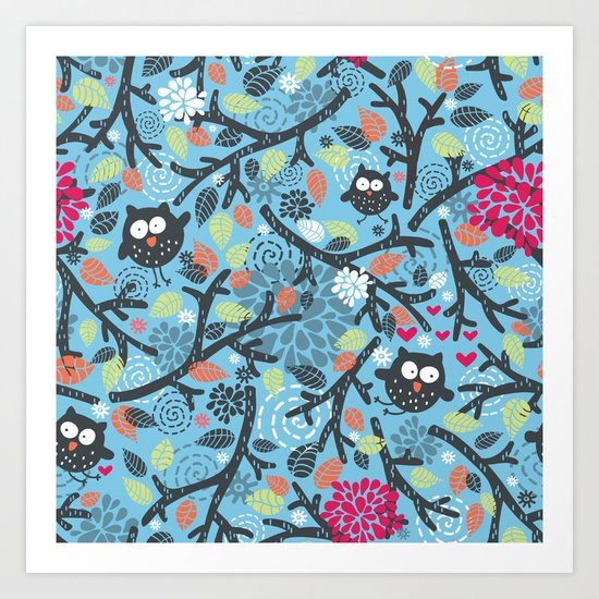 Owls. Art Print