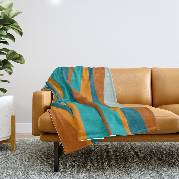 Liquid Stripes in Rust Orange Aqua Turquoise Teal Throw Blanket by