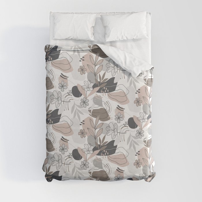 Retro Flora - grey Duvet Cover