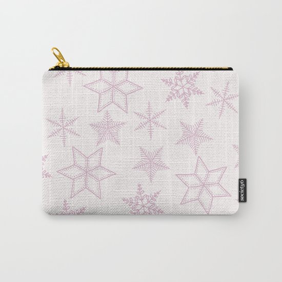Pink Snowflakes On White Background Carry-All Pouch