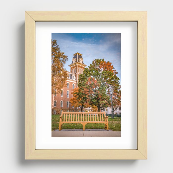 Colorful Autumn At Old Main With Campus Bench - Fayetteville Arkansas Recessed Framed Print