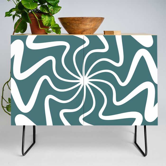 Mid Century Abstract Liquid Lines Pattern - Ming and White Credenza