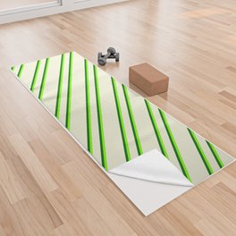 [ Thumbnail: Beige, Green & Dark Green Colored Pattern of Stripes Yoga Towel ]