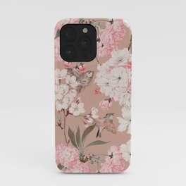 Vintage Japanese Garden in Tan and Blush  iPhone Case | Tree, Decor, Vintage, Shabby Chic, Blush, Illustration, Pastel, Japanese, Birds, Spring 