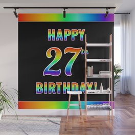[ Thumbnail: Fun, Colorful, Rainbow Spectrum “HAPPY 27th BIRTHDAY!” Wall Mural ]