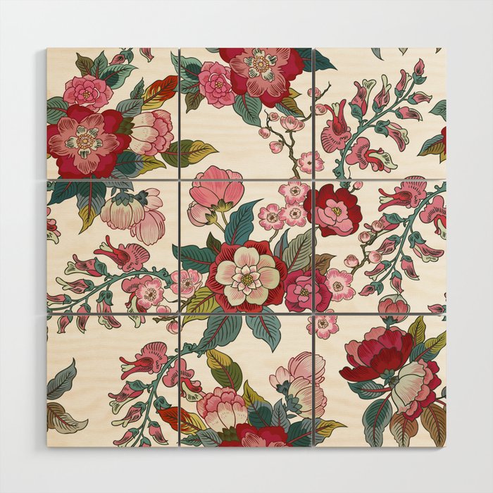 Chinoiserie Oriental Peony Floral Wood Wall Art