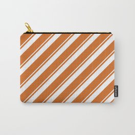 [ Thumbnail: Chocolate and White Colored Pattern of Stripes Carry-All Pouch ]
