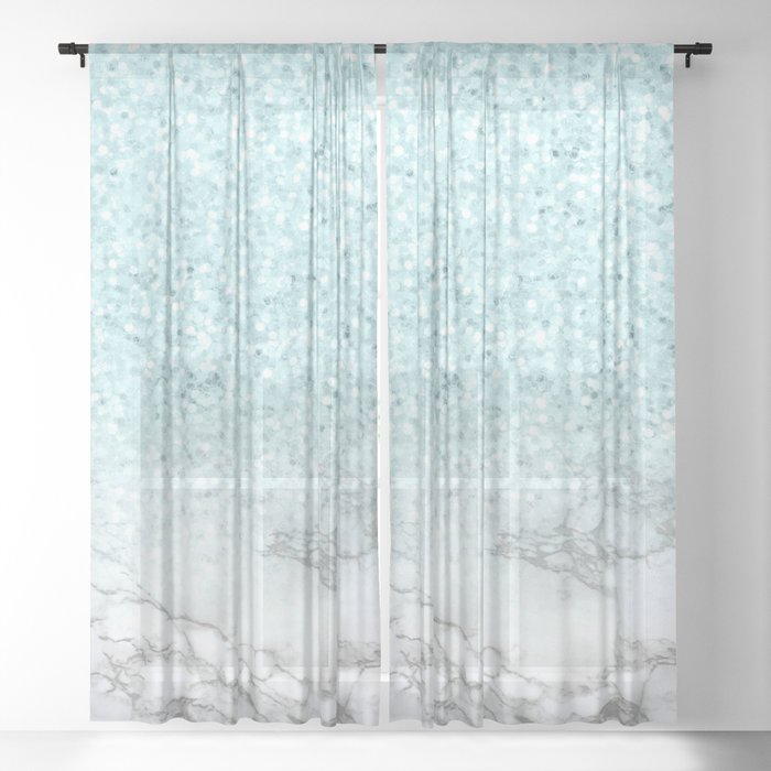 Pretty Turquoise Marble Sparkle Sheer Curtain By Naturemagick