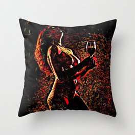 2375s-AB Nude Woman in Red with Wine Glass Abstract Feminine Power Flow Throw Pillow