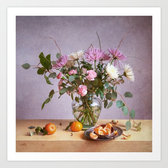 Still Life with Mums and Oranges Art Print