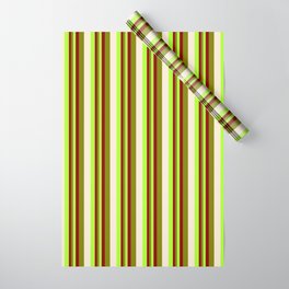 [ Thumbnail: Light Green, Dark Red, Green, and Beige Colored Lines Pattern Wrapping Paper ]