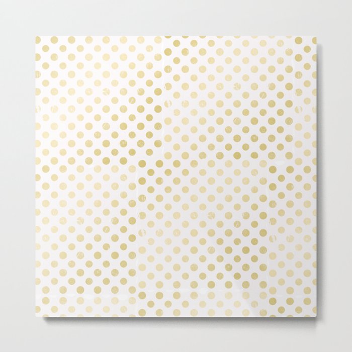 Vintage rustic faux gold white elegant polka dots pattern Metal Print