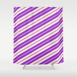 [ Thumbnail: Beige and Dark Orchid Colored Stripes Pattern Shower Curtain ]