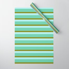 [ Thumbnail: Turquoise, Aquamarine & Green Colored Lined/Striped Pattern Wrapping Paper ]