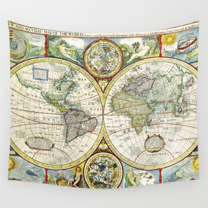 Vintage World Map Antique Wall Tapestry