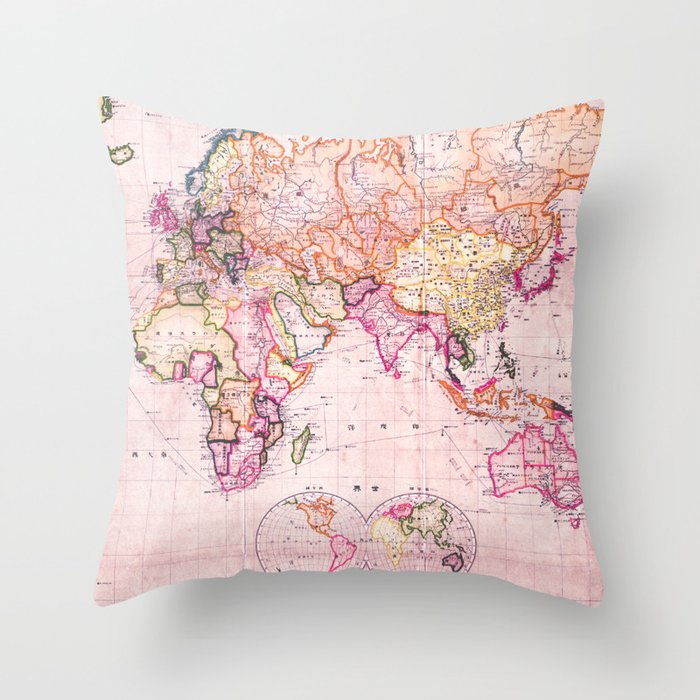 Vintage Map Pattern Throw Pillow