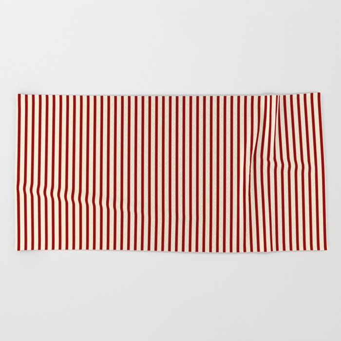 Beige and Dark Red Colored Pattern of Stripes Beach Towel