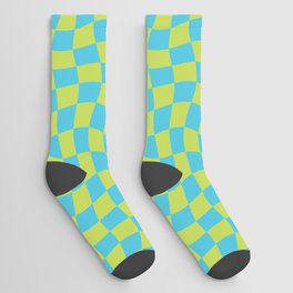Warped Checkerboard (lime green/teal color combo - commissioned) Socks