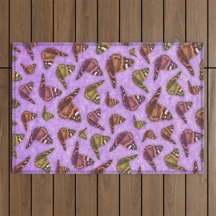 Butterfly Pattern On Lilac / Purple Background - Insects / Nature / Animals / Pink / Red Outdoor Rug