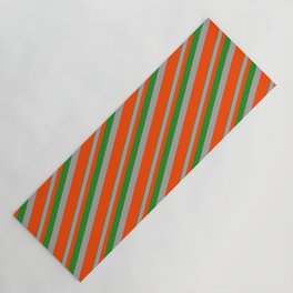 [ Thumbnail: Forest Green, Dark Grey & Red Colored Lines/Stripes Pattern Yoga Mat ]