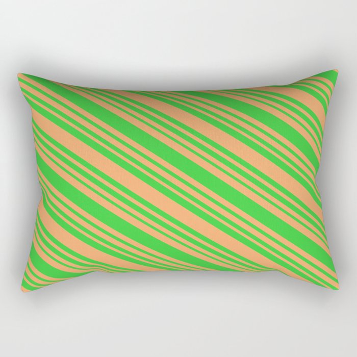 Brown & Lime Green Colored Striped/Lined Pattern Rectangular Pillow