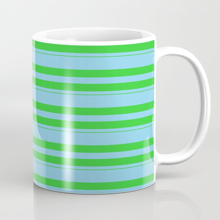 Sky Blue & Lime Green Colored Stripes/Lines Pattern Coffee Mug