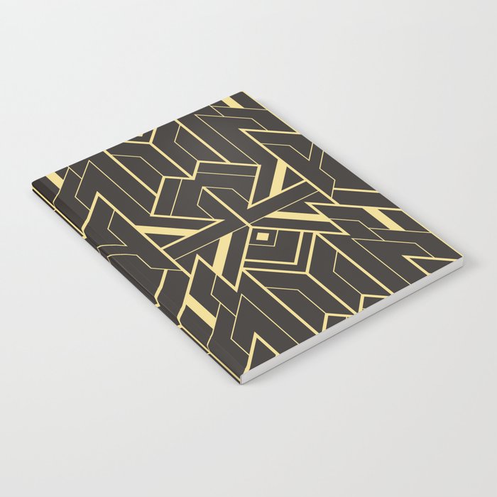 Vintage modern geometric tiles pattern. Golden lined shape. Abstract art deco seamless luxury background.  Notebook