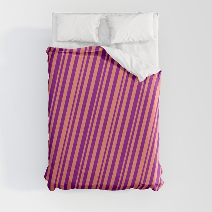 Salmon and Purple Colored Stripes Pattern Duvet Cover