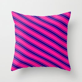 [ Thumbnail: Deep Pink and Blue Colored Striped/Lined Pattern Throw Pillow ]