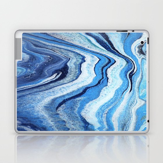 Blue Geode Sparkle Acrylic Pour Painting Laptop Ipad Skin By