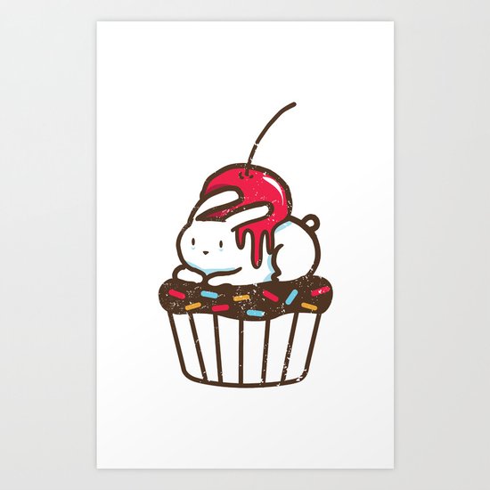 Chubby Bunny on a cupcake Art Print